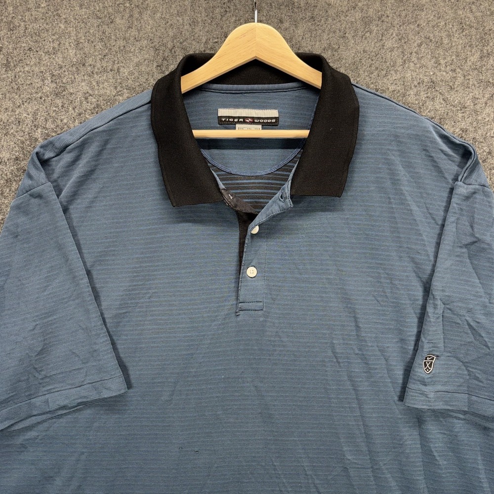 Vintage Tiger Woods Yin Yang Polo Shirt Mens XXL Short Sleeve Blue Golf Flaws
